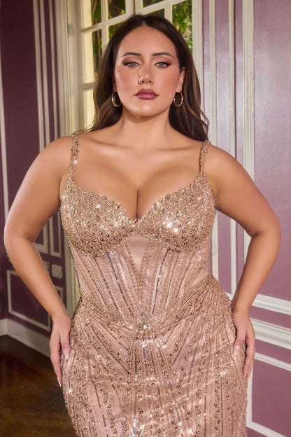 Sweetheart Beaded Mesh Gown with Elongated Sequin Design