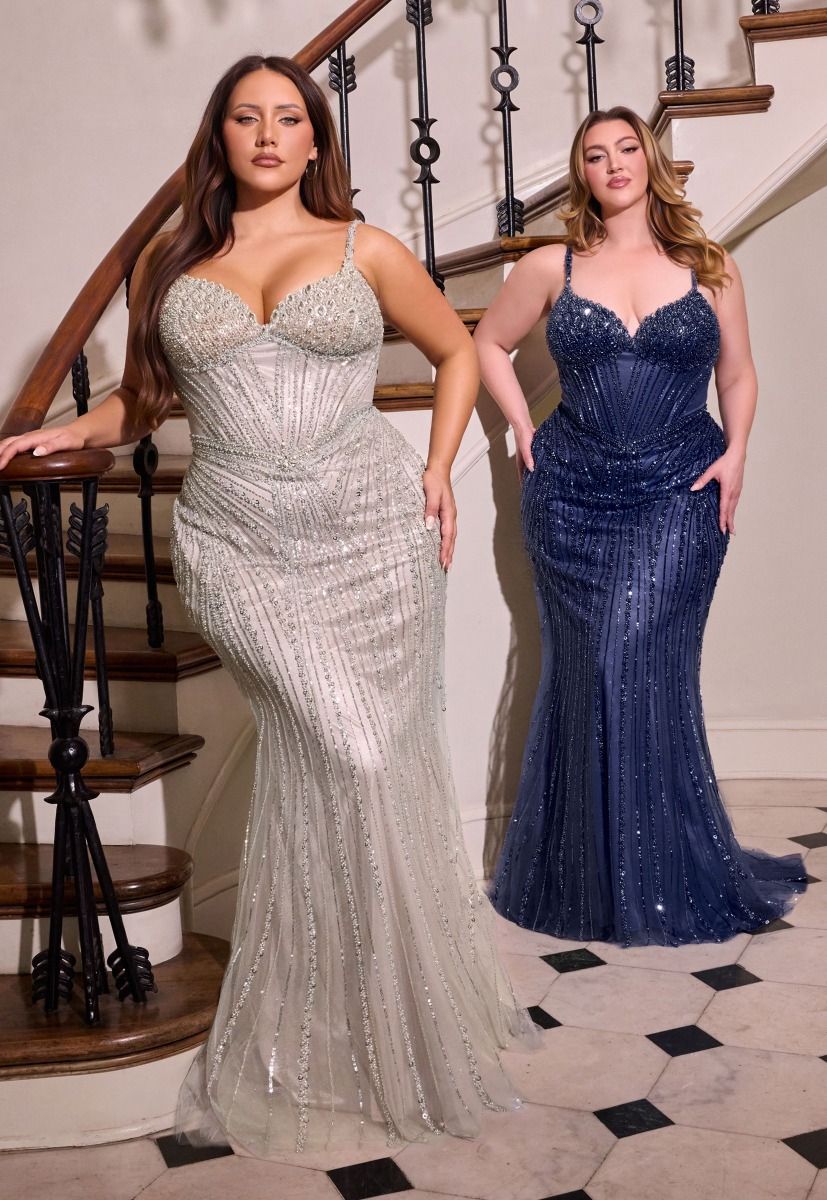 Sweetheart Beaded Mesh Gown with Elongated Sequin Design