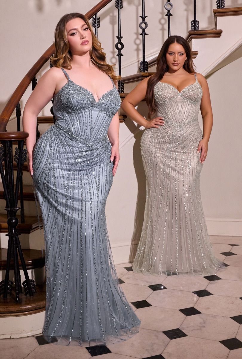 Sweetheart Beaded Mesh Gown with Elongated Sequin Design – Tux-USA®