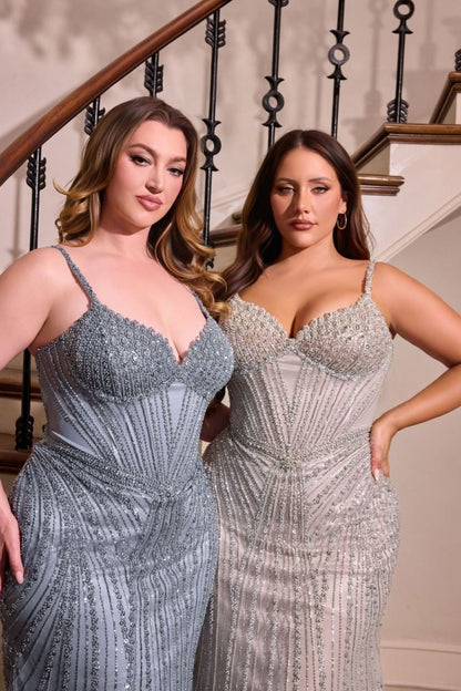 Sweetheart Beaded Mesh Gown with Elongated Sequin Design