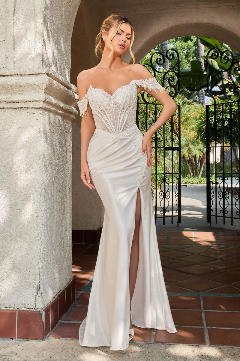 Crystal Beaded Sweetheart Bridal Gown with Detachable Off-Shoulder Straps and Slit
