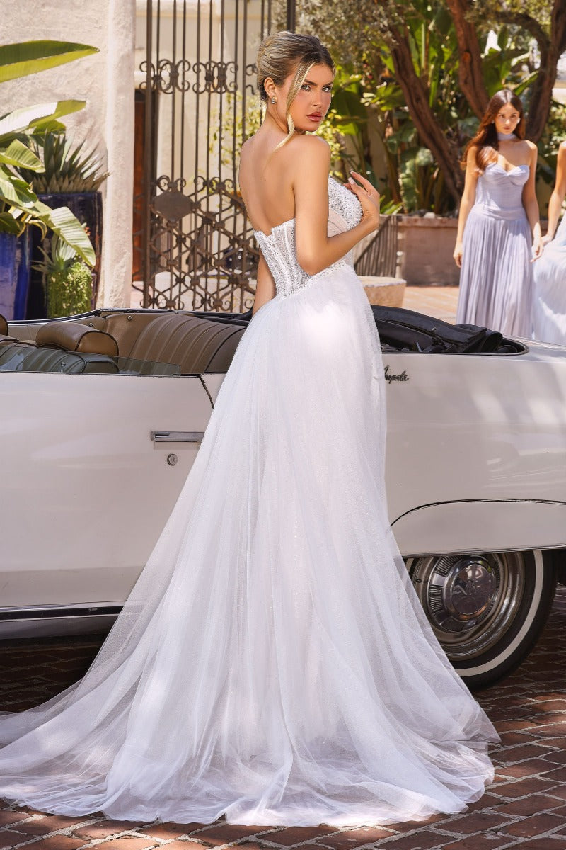 Dazzling Crystal Beaded Sweetheart Wedding Gown With Detachable Skirt