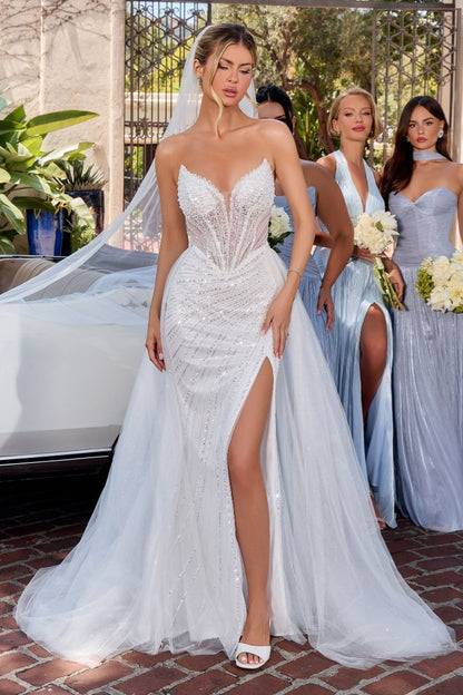 Dazzling Crystal Beaded Sweetheart Wedding Gown With Detachable Skirt