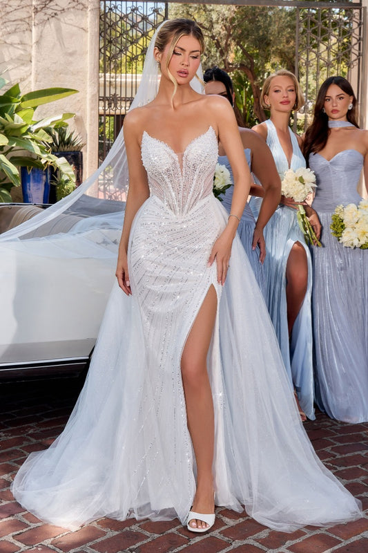 Dazzling Crystal Beaded Sweetheart Wedding Gown With Detachable Skirt