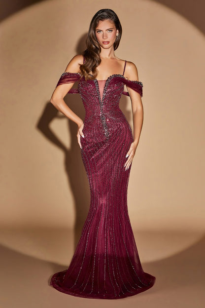 Hollywood Glamour Crystal Beaded Off-Shoulder Sweetheart Mermaid Gown