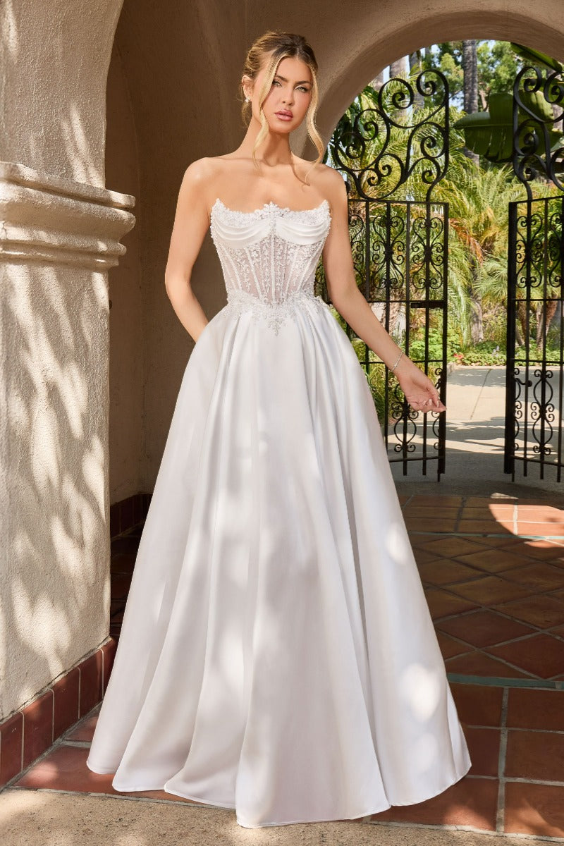 Romantic Mikado A-Line Wedding Gown With Sweetheart Corset & Lace Appliqué