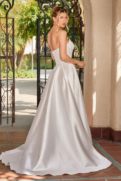 Romantic Mikado A-Line Wedding Gown With Sweetheart Corset & Lace Appliqué
