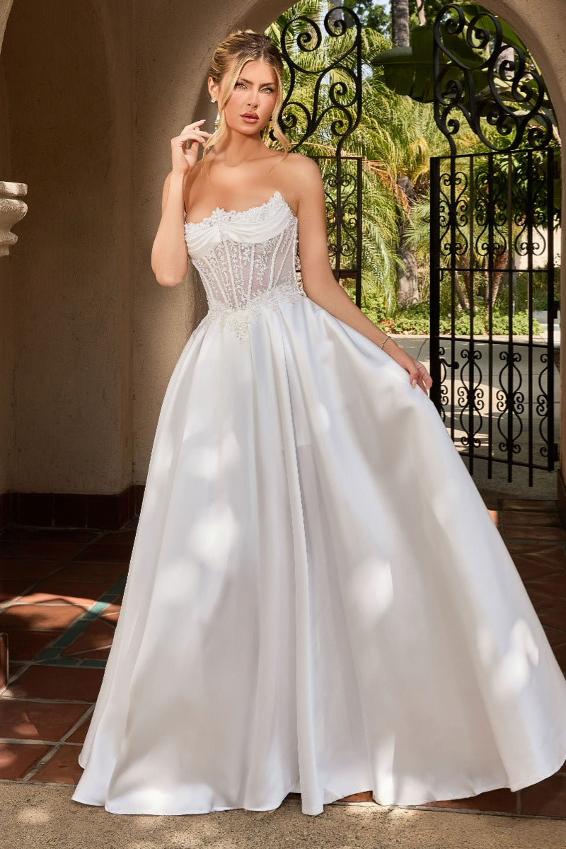Romantic Mikado A-Line Wedding Gown With Sweetheart Corset & Lace Appliqué