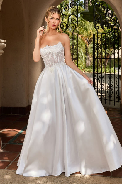 Romantic Mikado A-Line Wedding Gown With Sweetheart Corset & Lace Appliqué