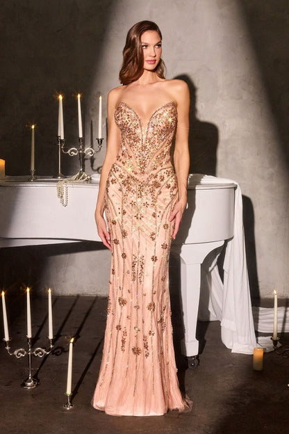 Fitted Dress With Sculpted Sweetheart Neckline And Intricate Crystal Embellishments