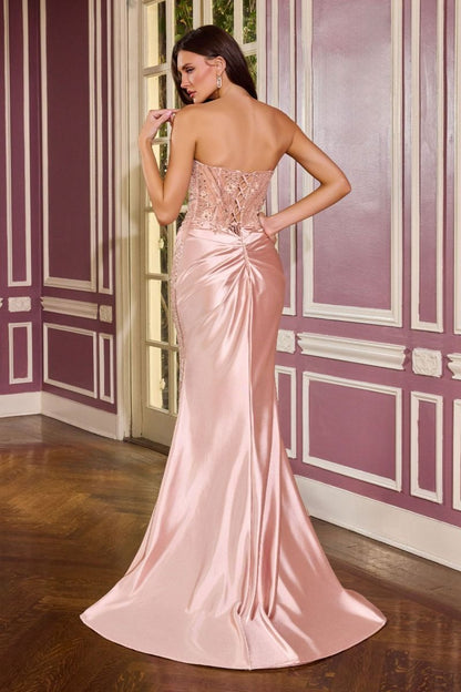 Beaded Sweetheart Corset Gown with Draped Satin Skirt
