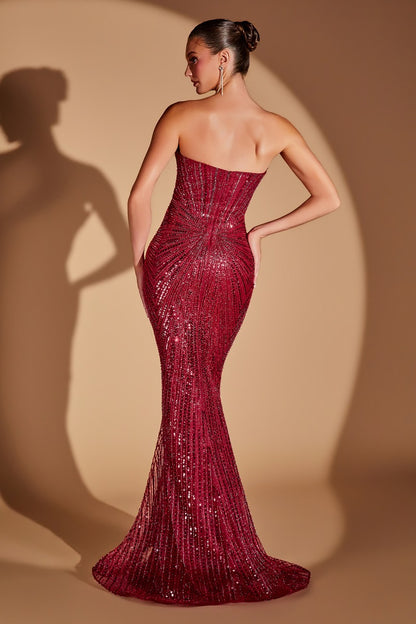 Sparkling Strapless Sweetheart Sequin Crystal Mermaid Gown | Formal Prom Pageant Dress
