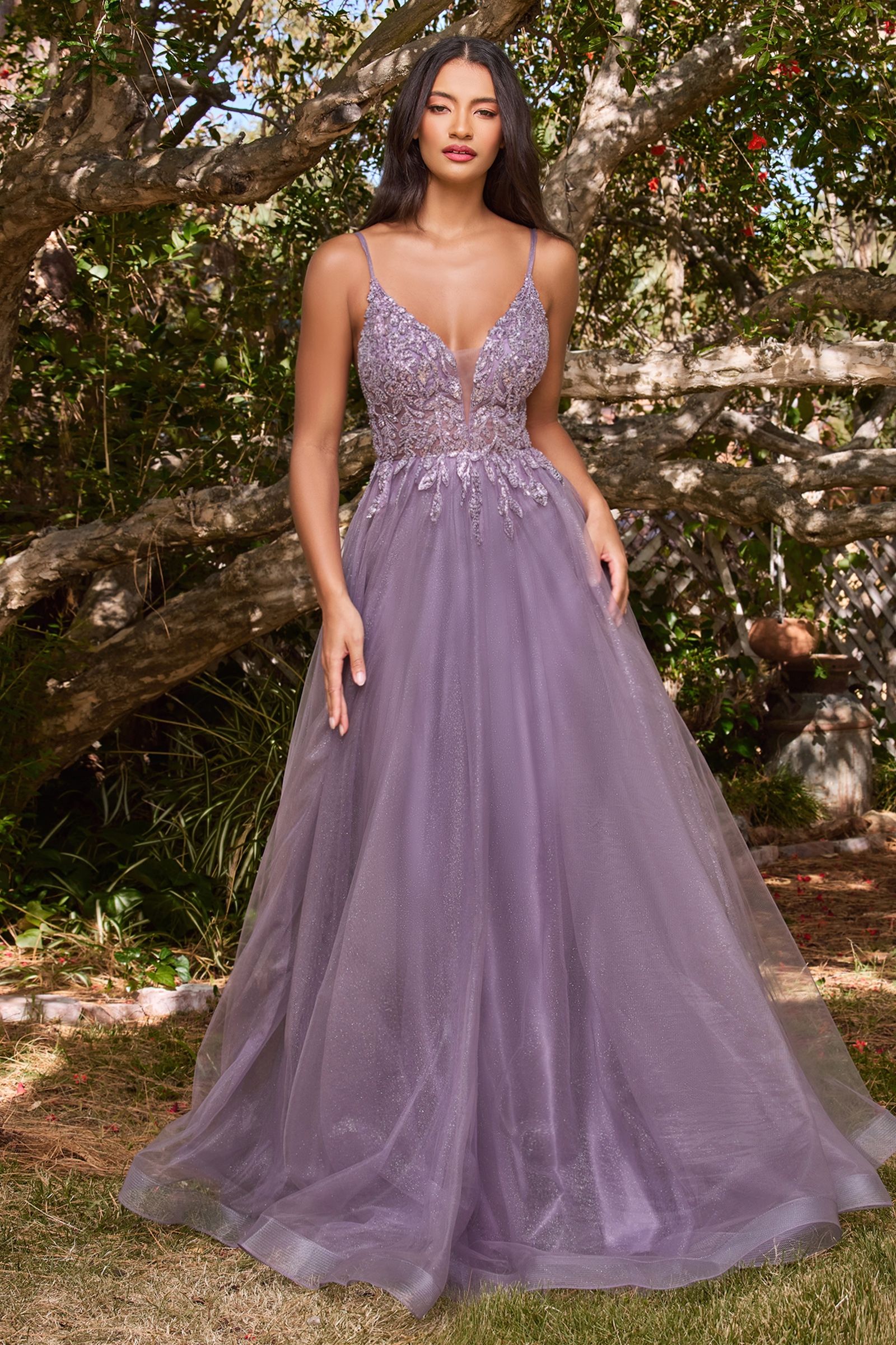 Long Sheer-Corset Prom Ball Gown