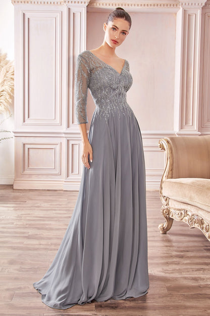 Chiffon A-Line Long Sleeve Gown