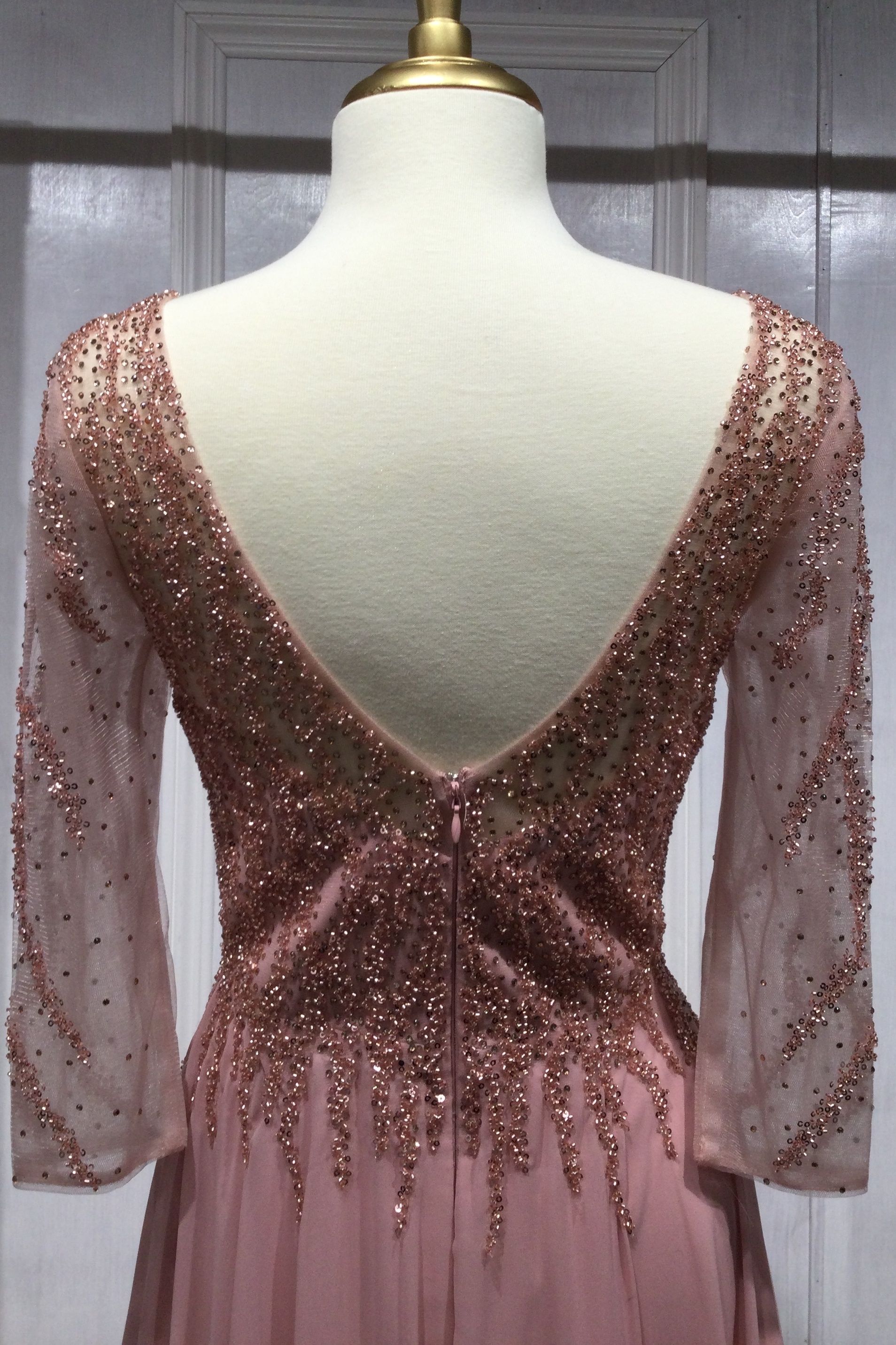 rose gold wedding dress long sleeve Hi-Low Rose Gold V-Neck Long Evening Dress – FancyVestido main image 1