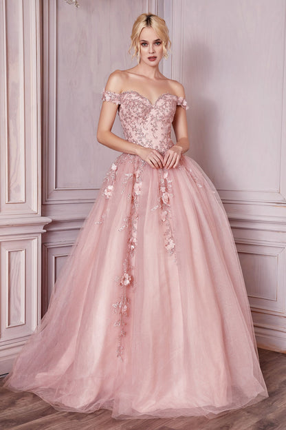 Off The Shoulder Layered Tulle Ball Gown