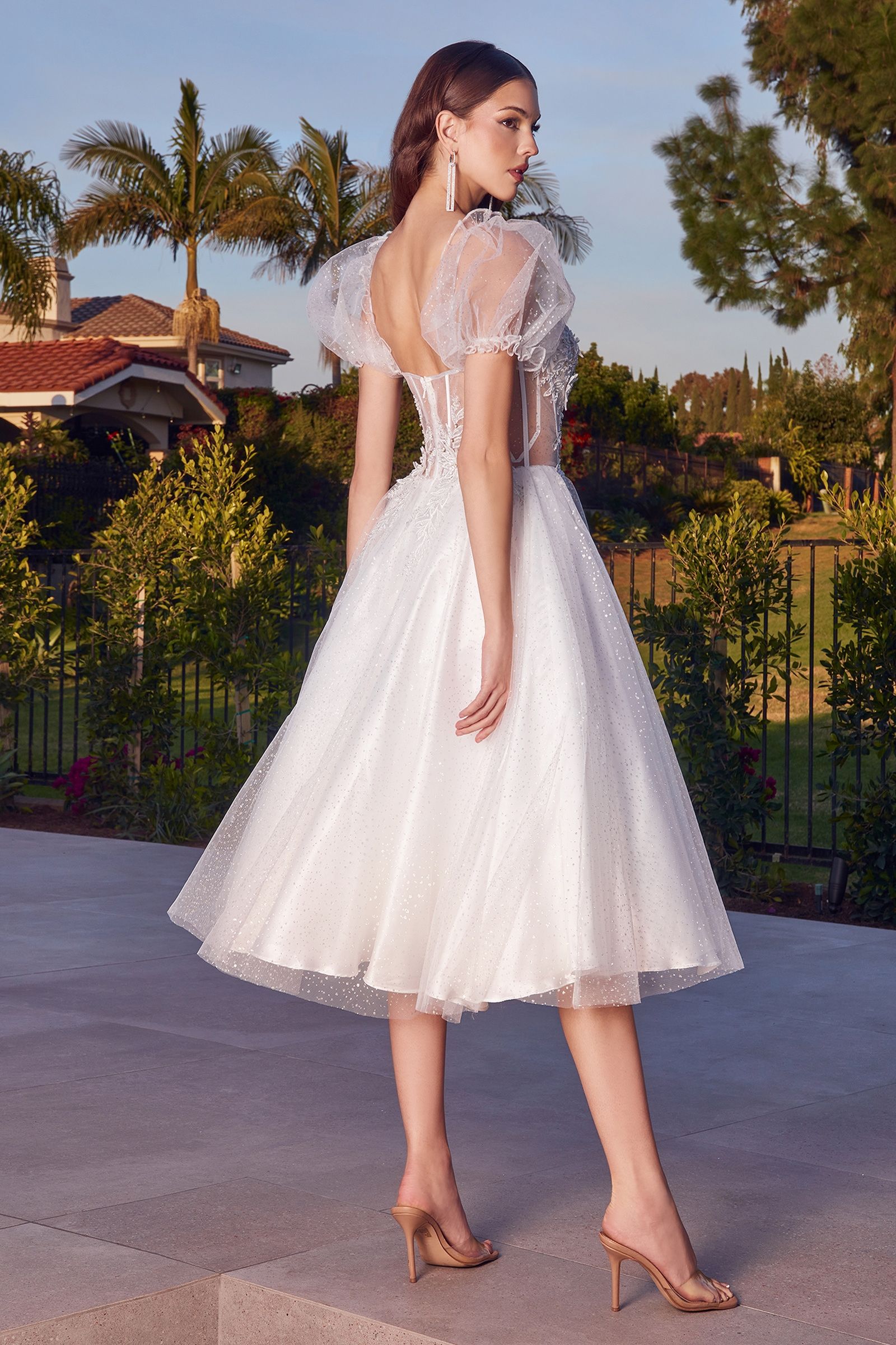 Tea Length Glitter Tulle Gown S / Off White Tea Length Glitter Tulle Gown S / Off White
