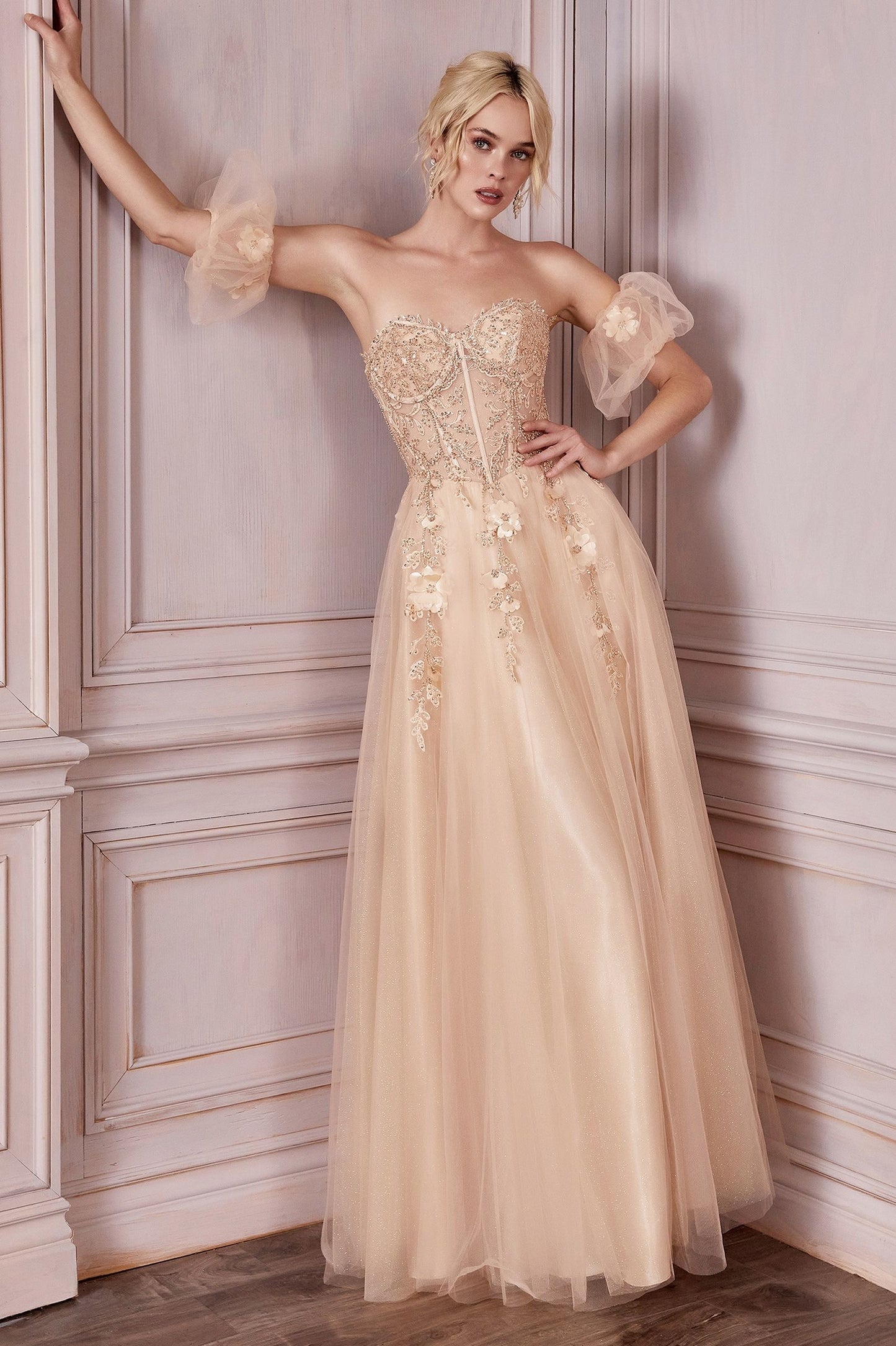 Strapless Layered Tulle Gown