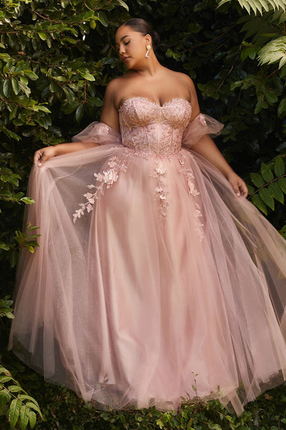 Strapless A-Line Gown And Puff Sleeves