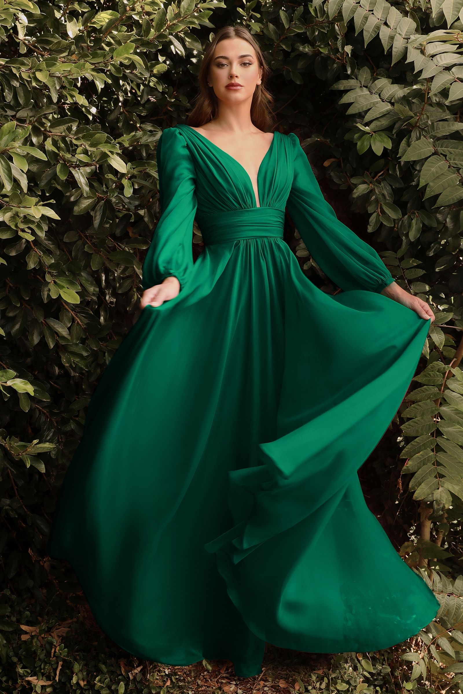 Flowy Long A-Line Prom Dress with Long Puff Sleeves Champagne / 5XLarge Flowy Long A-Line Prom Dress with Long Puff Sleeves Champagne / 5XLarge