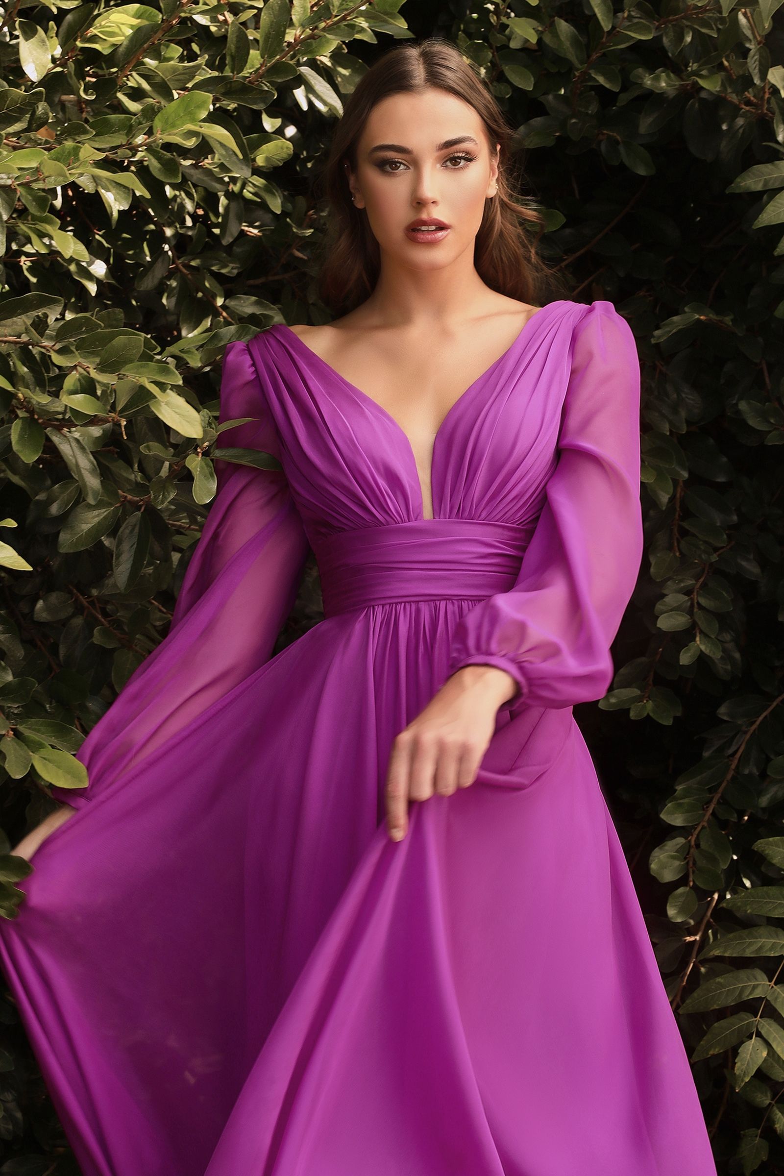 Flowy Long A-Line Prom Dress with Long Puff Sleeves Champagne / 5XLarge Flowy Long A-Line Prom Dress with Long Puff Sleeves Champagne / 5XLarge