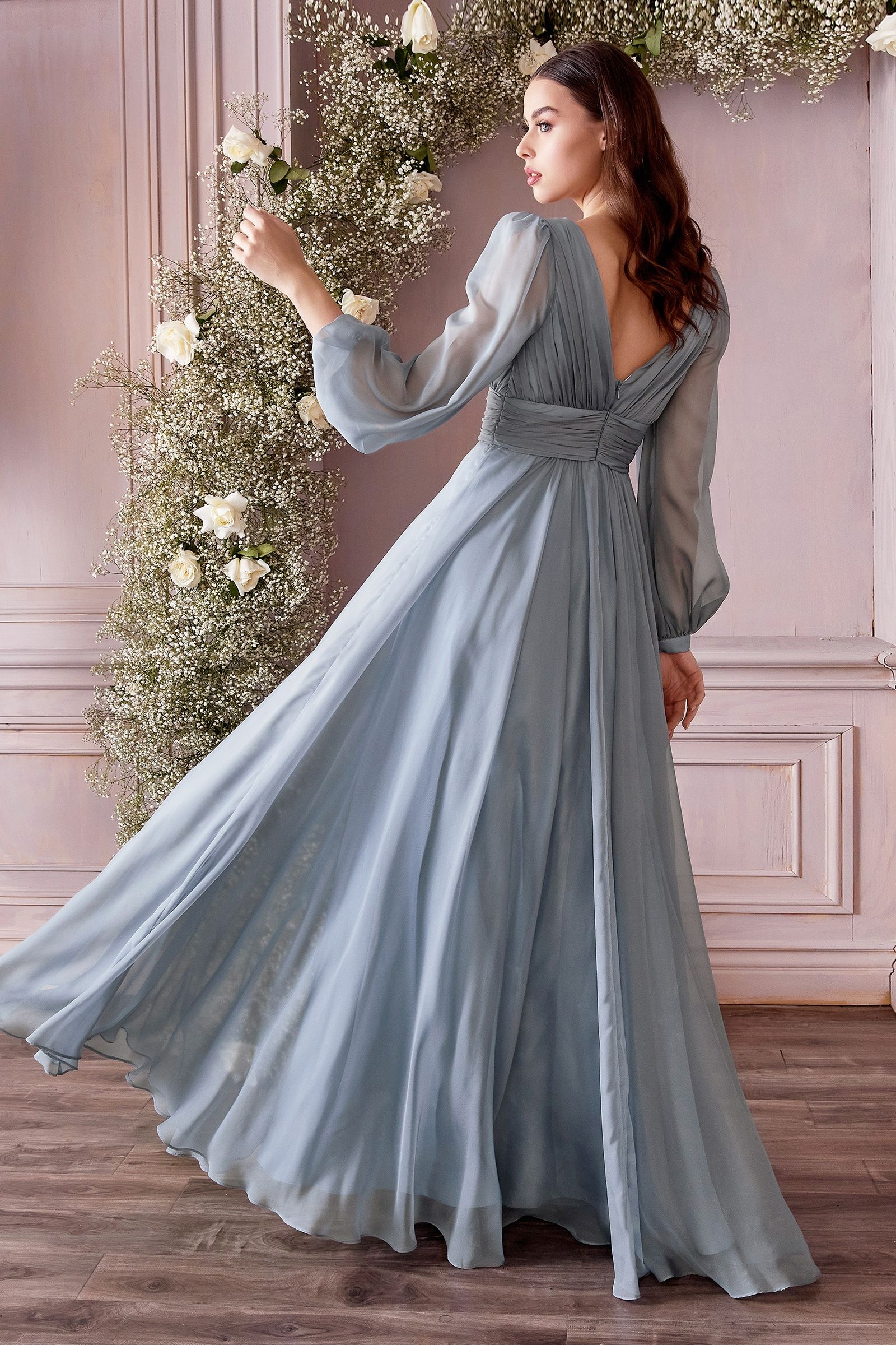 Flowy Long A-Line Prom Dress with Long Puff Sleeves Champagne / 5XLarge Flowy Long A-Line Prom Dress with Long Puff Sleeves Champagne / 5XLarge