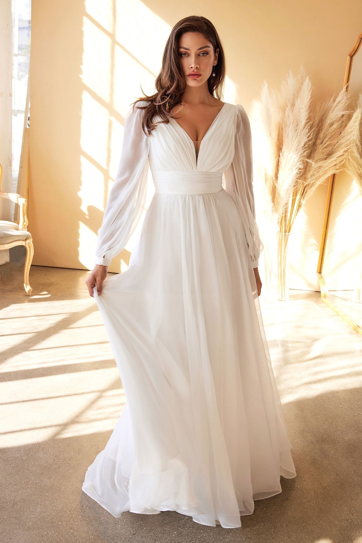 Chiffon Long Sleeve Bridal Gown