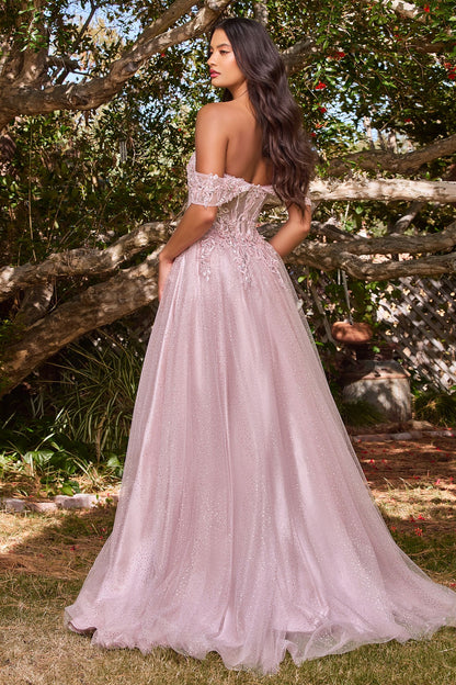 Lace A-Line Gown With Off The Shoulder Sleeves