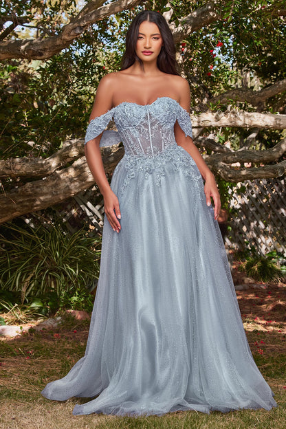 Lace A-Line Gown With Off The Shoulder Sleeves