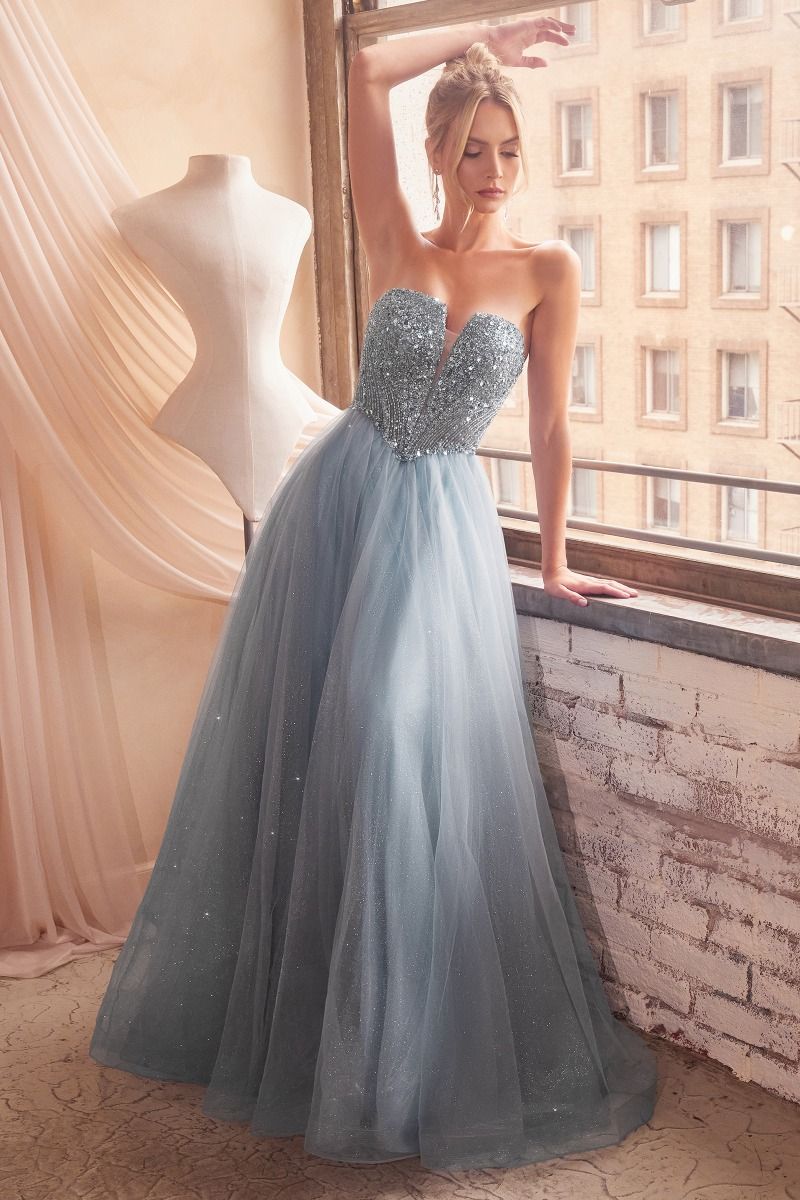 Strapless Sequin & Tulle A-Line Dress