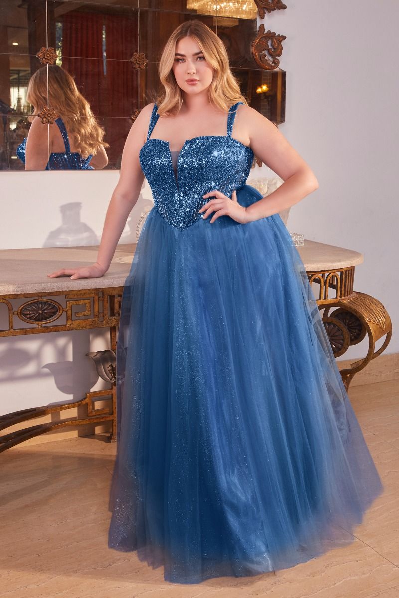 Plus-Size Long A-Line Prom Dress with Sequin Bodice Mocha Gold / 20 Plus-Size Long A-Line Prom Dress with Sequin Bodice Mocha Gold / 20