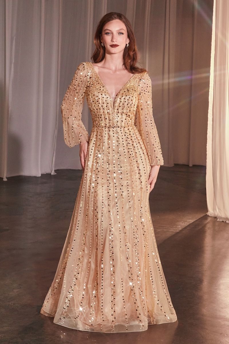 Long Sleeve A-Line Beaded Dress