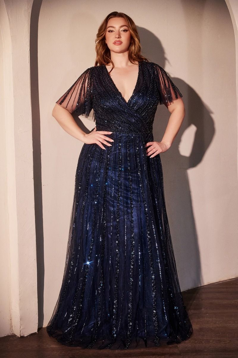 Elegant Plus Size Gown Design Sequin Embellished A-Line Dress Tux-USA Elegant Plus Size Gown Design Sequin Embellished A-Line Dress Tux-USA