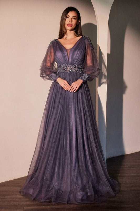 Long Sleeve Purple A-Line Dress