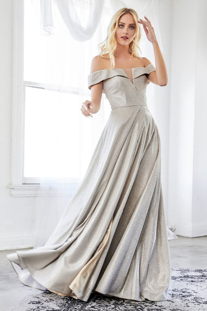 LaDivine CD162 Long Formal A Line Prom Evening Dress - PLATINUM / 6 LaDivine CD162 Long Formal A Line Prom Evening Dress - PLATINUM / 6