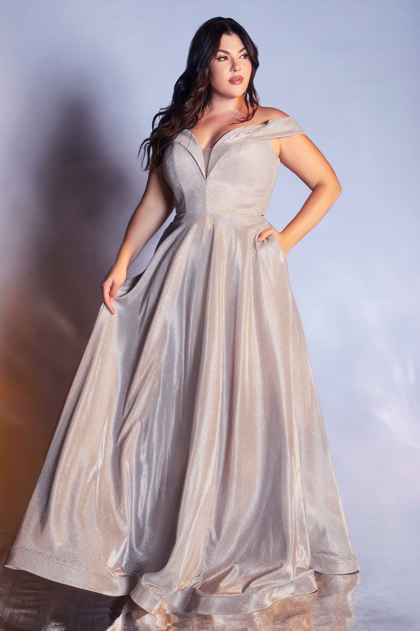 Metallic Off The Shoulder Ball Gown