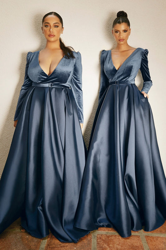 Long Sleeve Velvet And Mikado Ball Gown