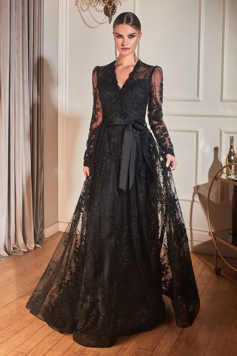 Long Sleeve Embellished Ball Gown