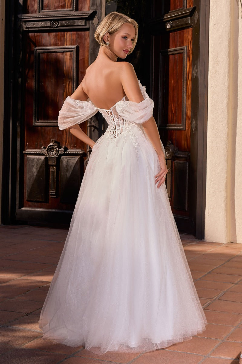 Romantic Floral Tulle Off-Shoulder Ball Gown Wedding Dress | Sweetheart Neckline & Corset Back