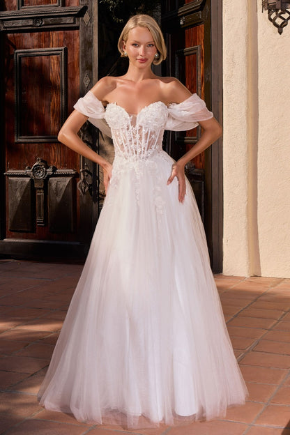 Romantic Floral Tulle Off-Shoulder Ball Gown Wedding Dress | Sweetheart Neckline & Corset Back