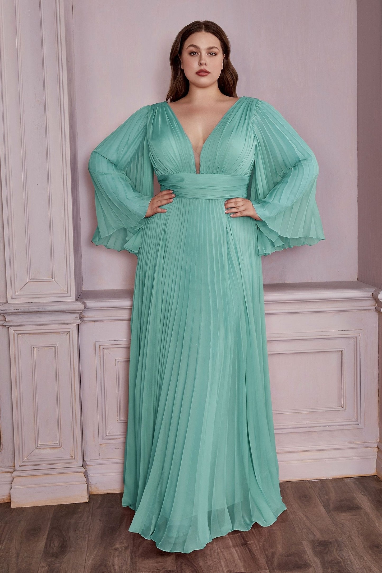 Long Sleeve Chiffon Gown