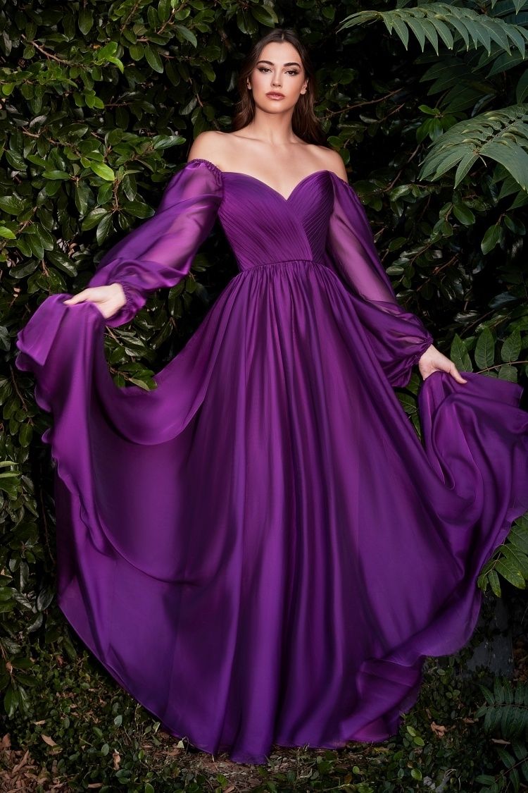 Long Sleeve Chiffon A-Line Dress Tux-USA Long Sleeve Chiffon A-Line Dress Tux-USA