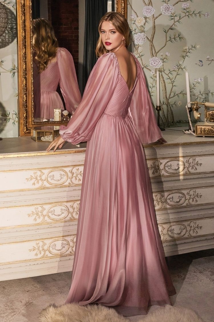 The Victoria Long Sleeve Chiffon Gown Champagne / 14 The Victoria Long Sleeve Chiffon Gown Champagne / 14