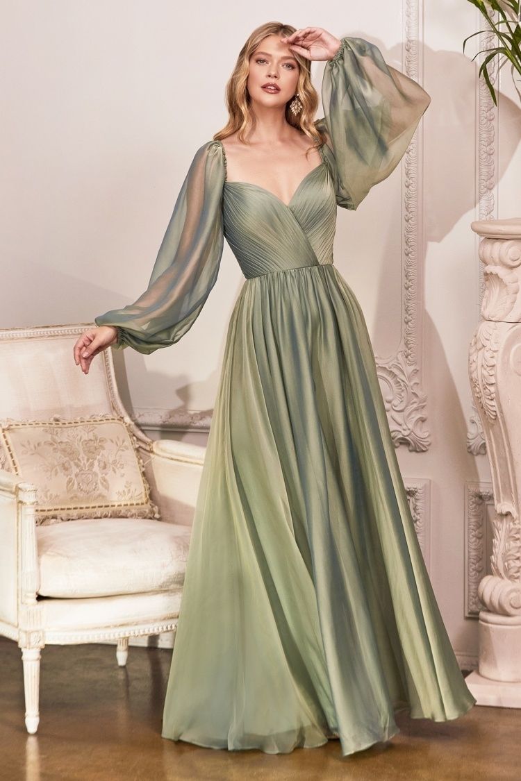 Long Sleeve Chiffon A-Line Dress Tux-USA Long Sleeve Chiffon A-Line Dress Tux-USA
