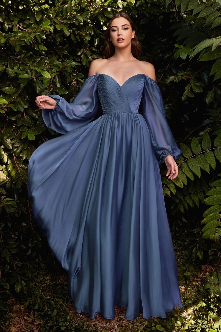 The Victoria Long Sleeve Chiffon Gown Champagne / 14 The Victoria Long Sleeve Chiffon Gown Champagne / 14