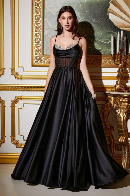 Corset Satin A-Line Gown With Bust Embellishment