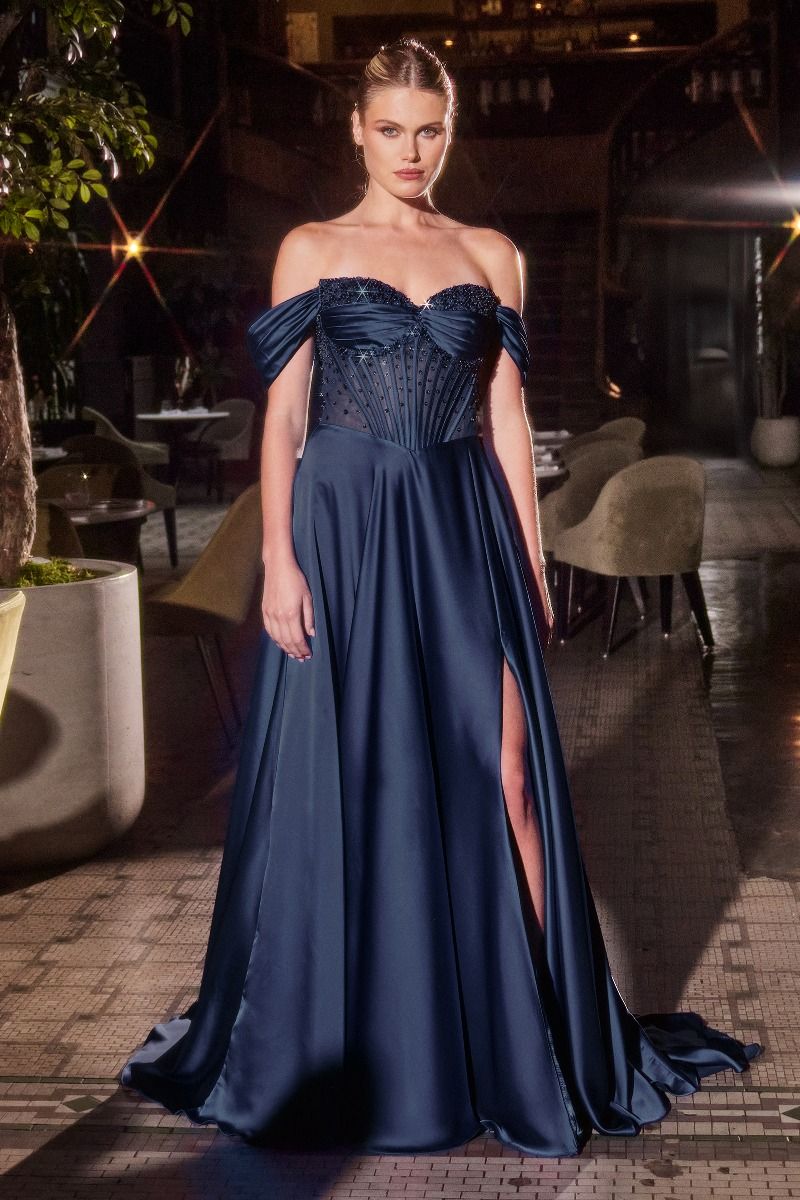 Strapless Beaded Satin A-Line Dress