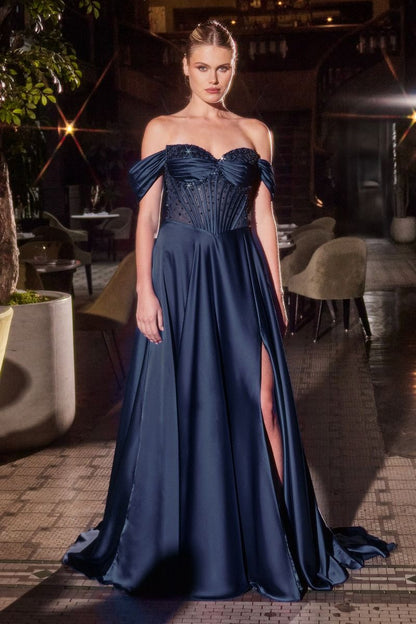 Strapless Beaded Satin A-Line Dress