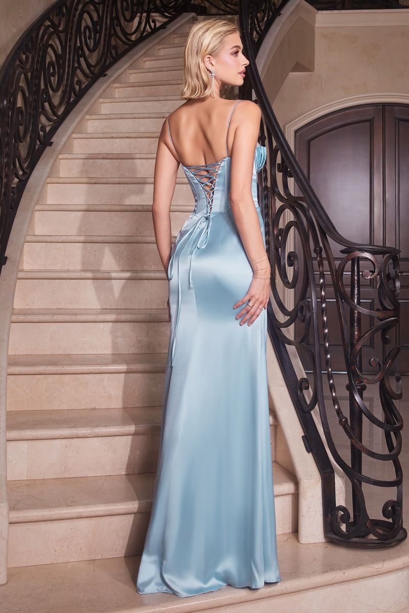 Lace-Up Long Prom Dress with Bustier Bodice Light Blue / 2