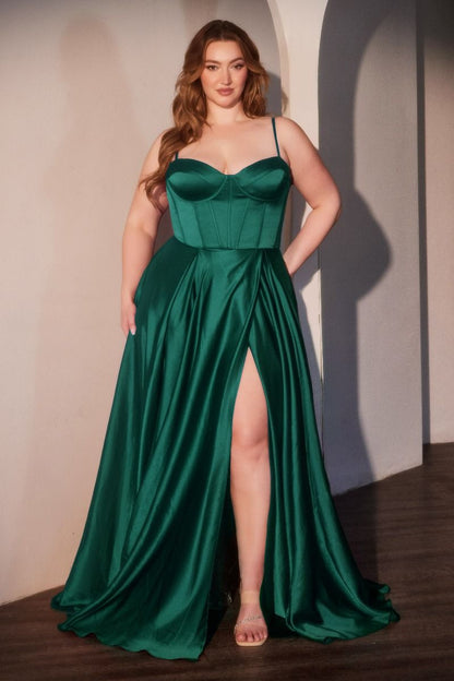 Plus-Size Long Corset Prom Dress with A-Line Skirt Emerald / 18 Plus-Size Long Corset Prom Dress with A-Line Skirt Emerald / 18